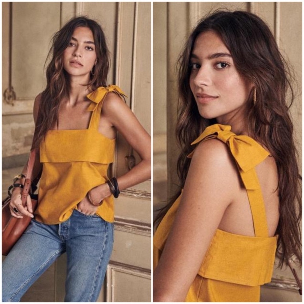 Sezane Isa Removable Bow Button Back Top in Curry Yellow, size 36 (Small or 4)